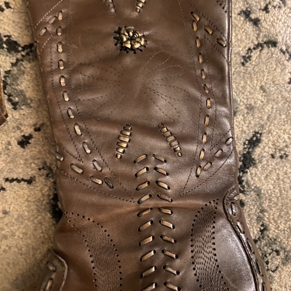 BCBG Embellished Metallic Brown Leather Tall Cowgirl Boots Zipper - Picture 3 of 4